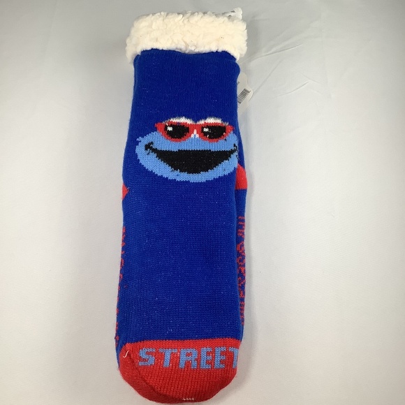 NWT Adult Sesame Street Blue Cookie Monster Sherpa Socks OS - Picture 4 of 8